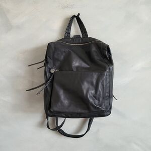 Lucky Brand Women's Black Leather Small Medium Backpack Purse Braided Hook Boho